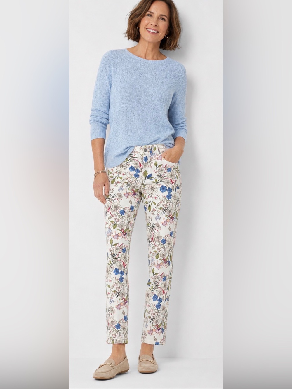 J.Jill Authentic Fit Slim Ankle Floral Jeans Women’s Size 10 White Multicolor
